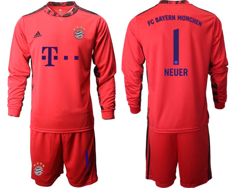 Men 2020-2021 club Bayern Munich red goalkeeper long sleeve #1 Soccer Jerseys